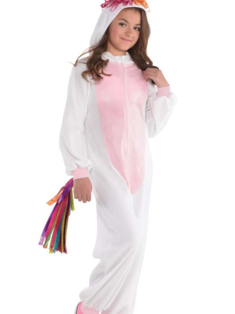 NEW Girls Sz Medium (8-10) Zip Up UNICORN Hooded Jumpsuit 1 Pc Costume Outfit